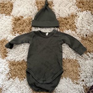 Quincy Mae Olive Green Kids One Piece with Hat